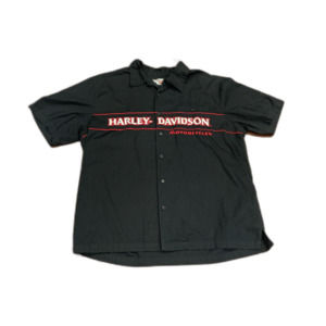 Harley Davidson motorcyle men's black button down short sleeve shirt size XL